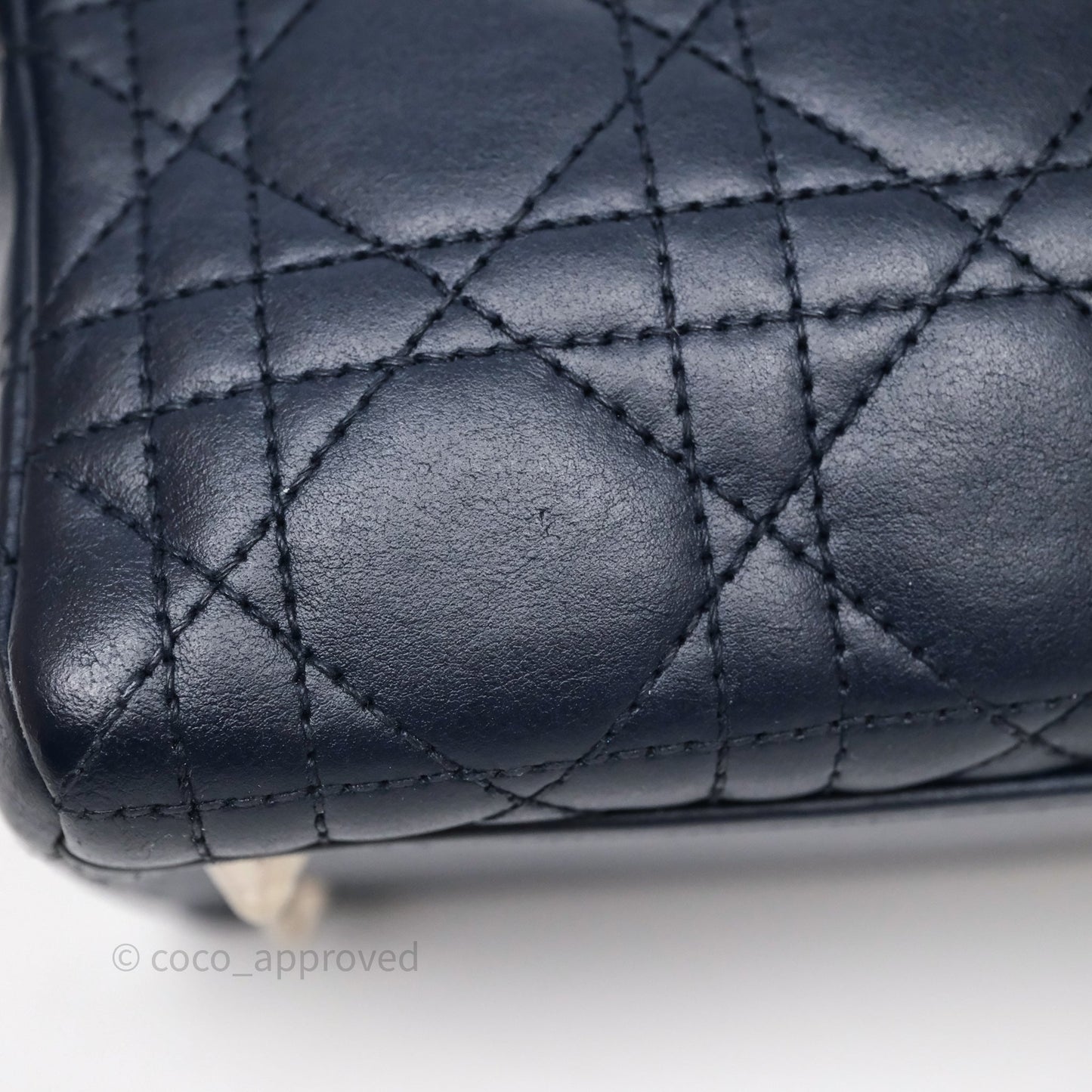 Christian Dior Medium Lady Dior Navy Lambskin Silver Hardware
