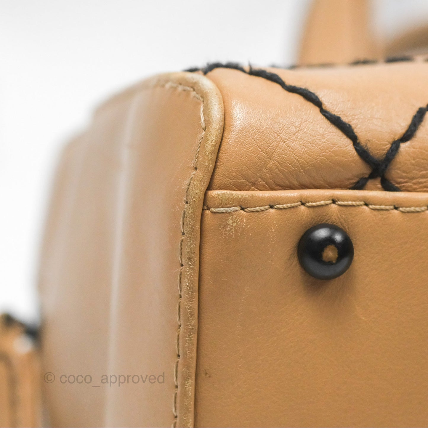 Chanel Contrast Stitch Surpique Bowler Bag Beige Calfskin Matte Black Hardware