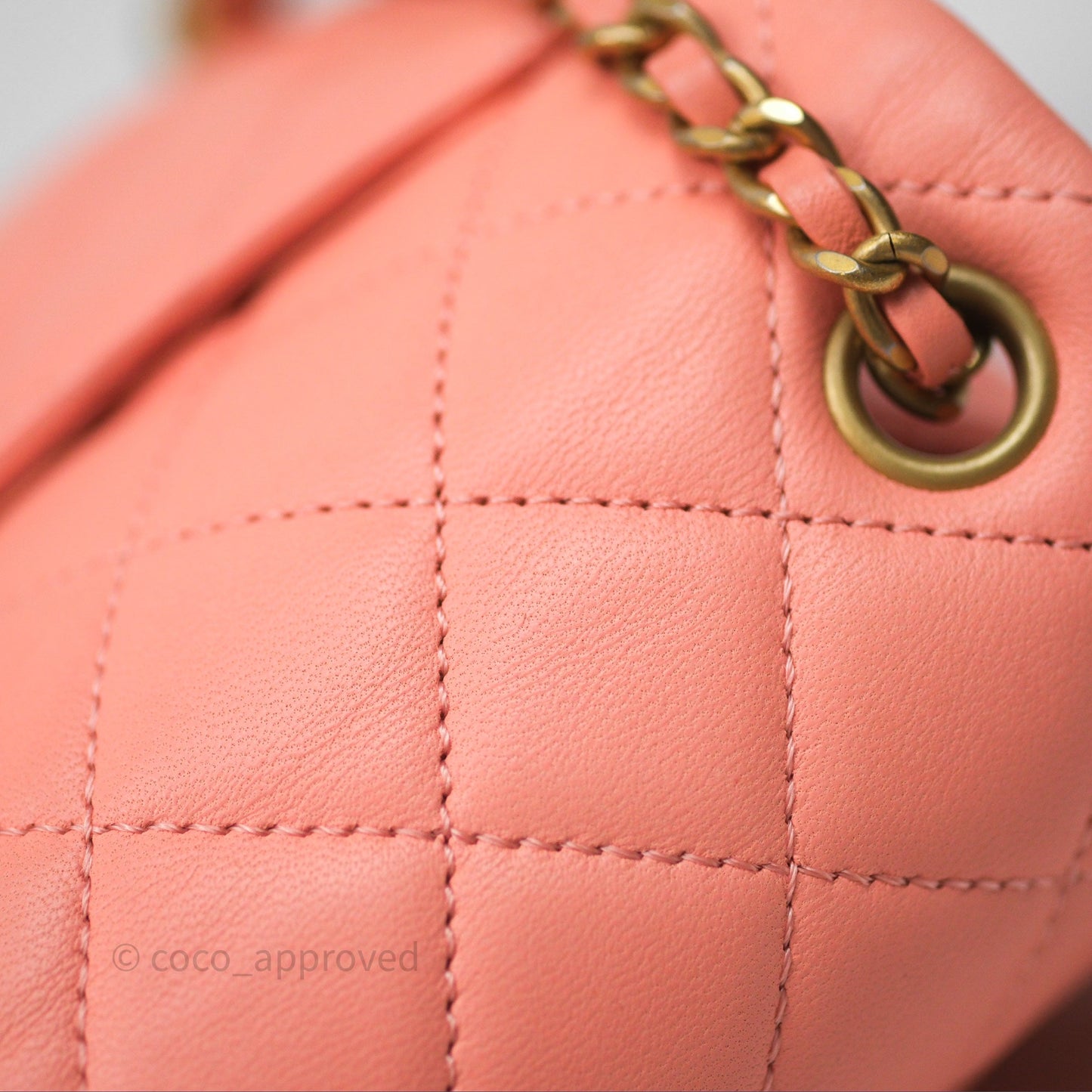 Chanel Pearl Crush Mini Square Quilted Peachy Pink Lambskin Aged Gold Hardware