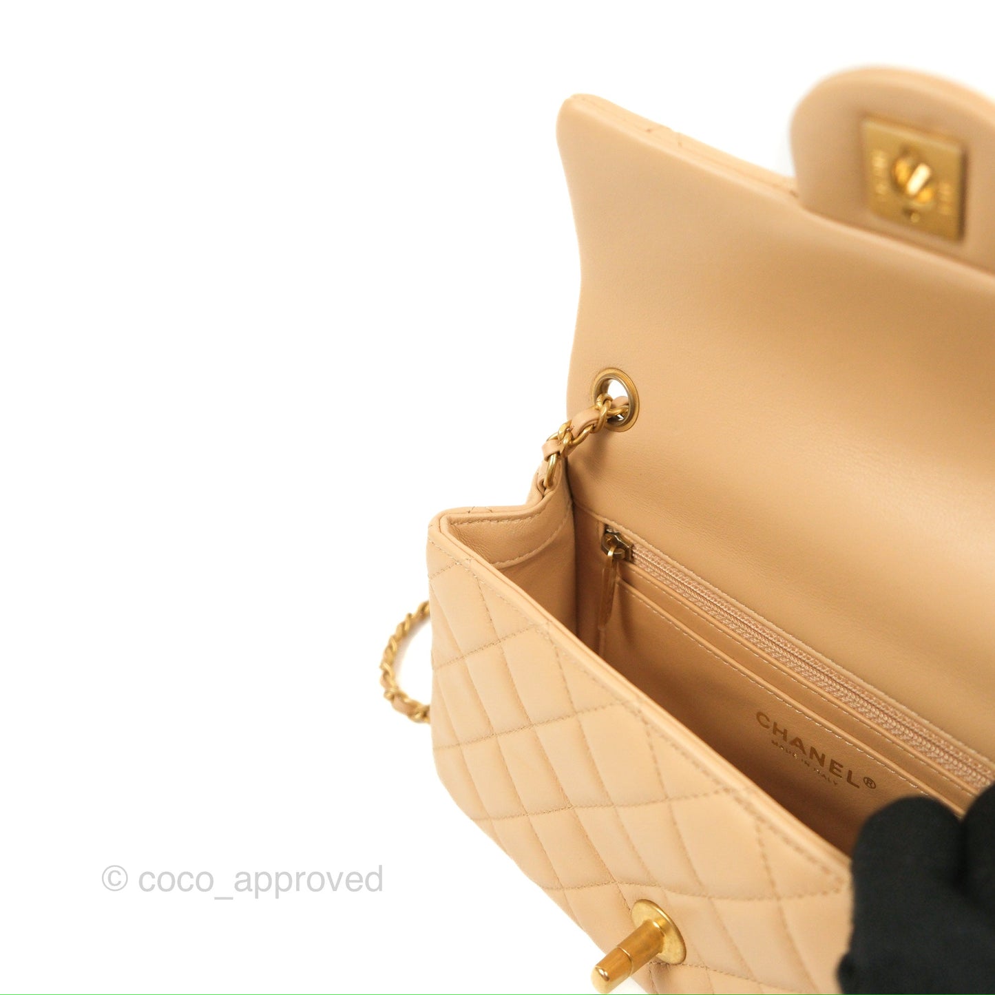 Chanel Mini Rectangular Pearl Crush Beige Lambskin Aged Gold Hardware