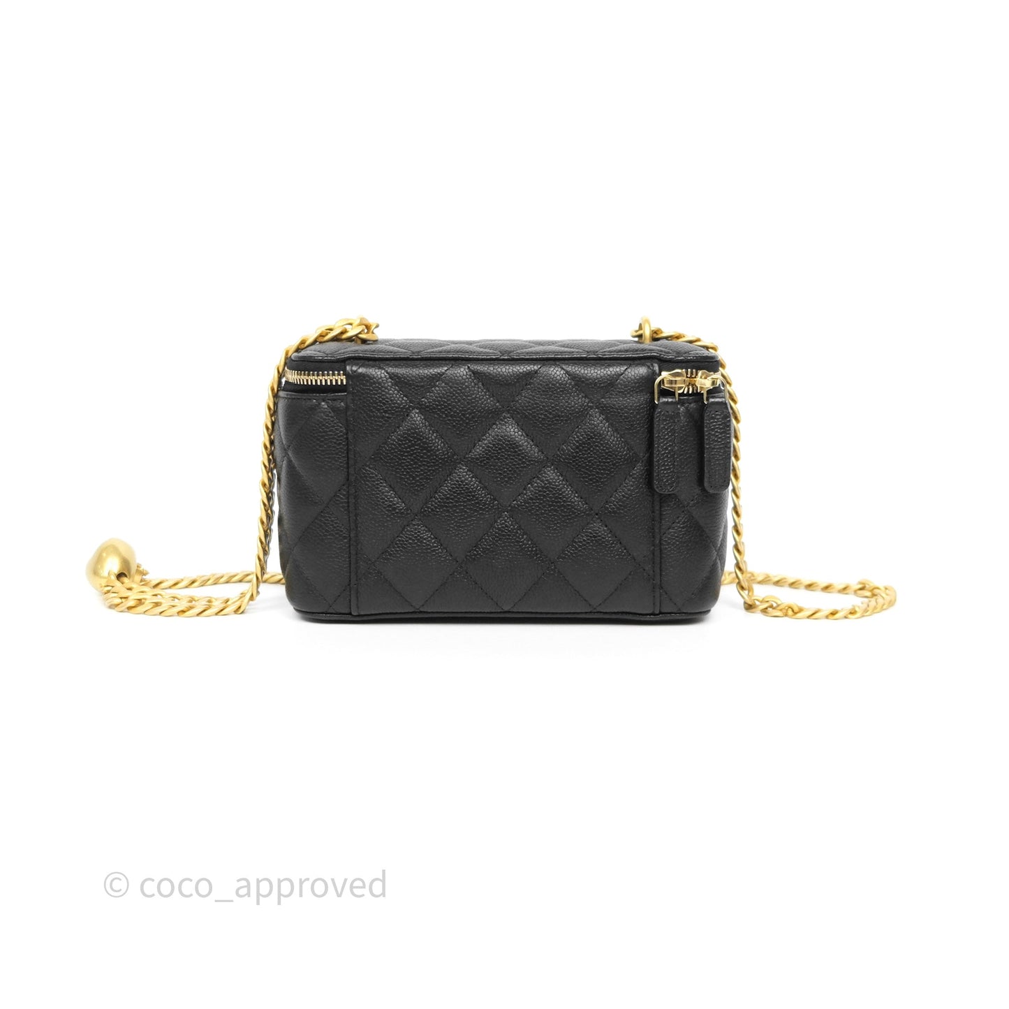 Chanel Vanity with Heart Adjustable Chain Black Caviar Aged Gold Hardware