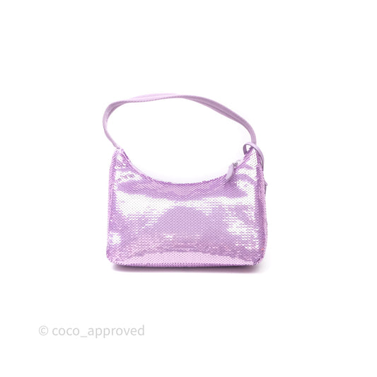 Prada Re-Edition 2000 Nylon Mini Hobo Bag Purple Sequin