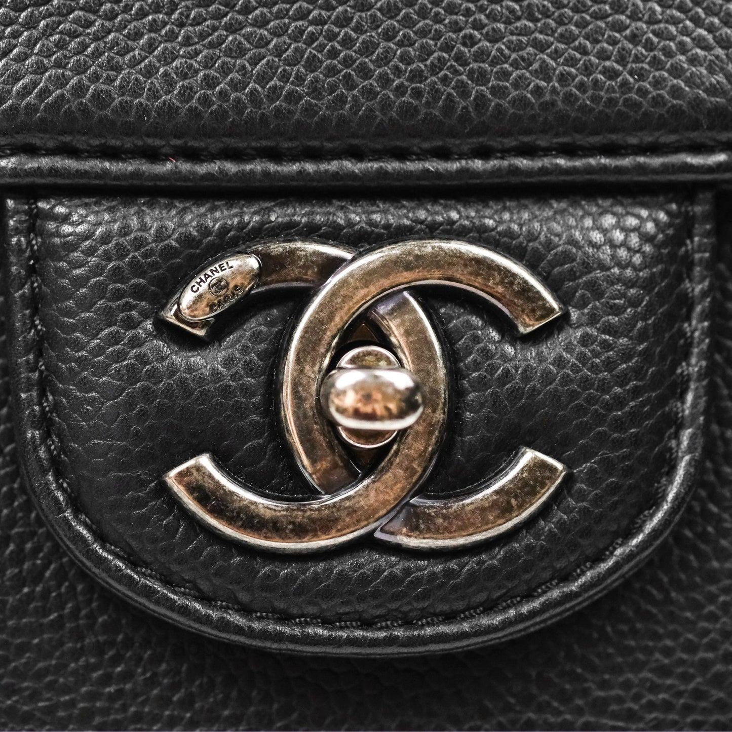 Chanel Top Handle Flap Bag Black Caviar Ruthenium Hardware