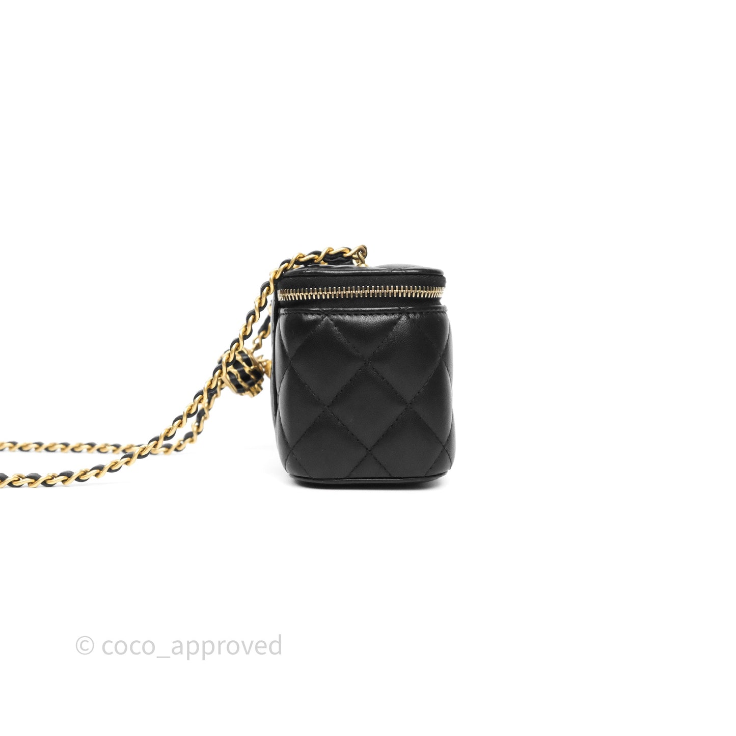Chanel Quilted Pearl Crush Mini Vanity With Chain Black Lambskin Aged Gold Hardware