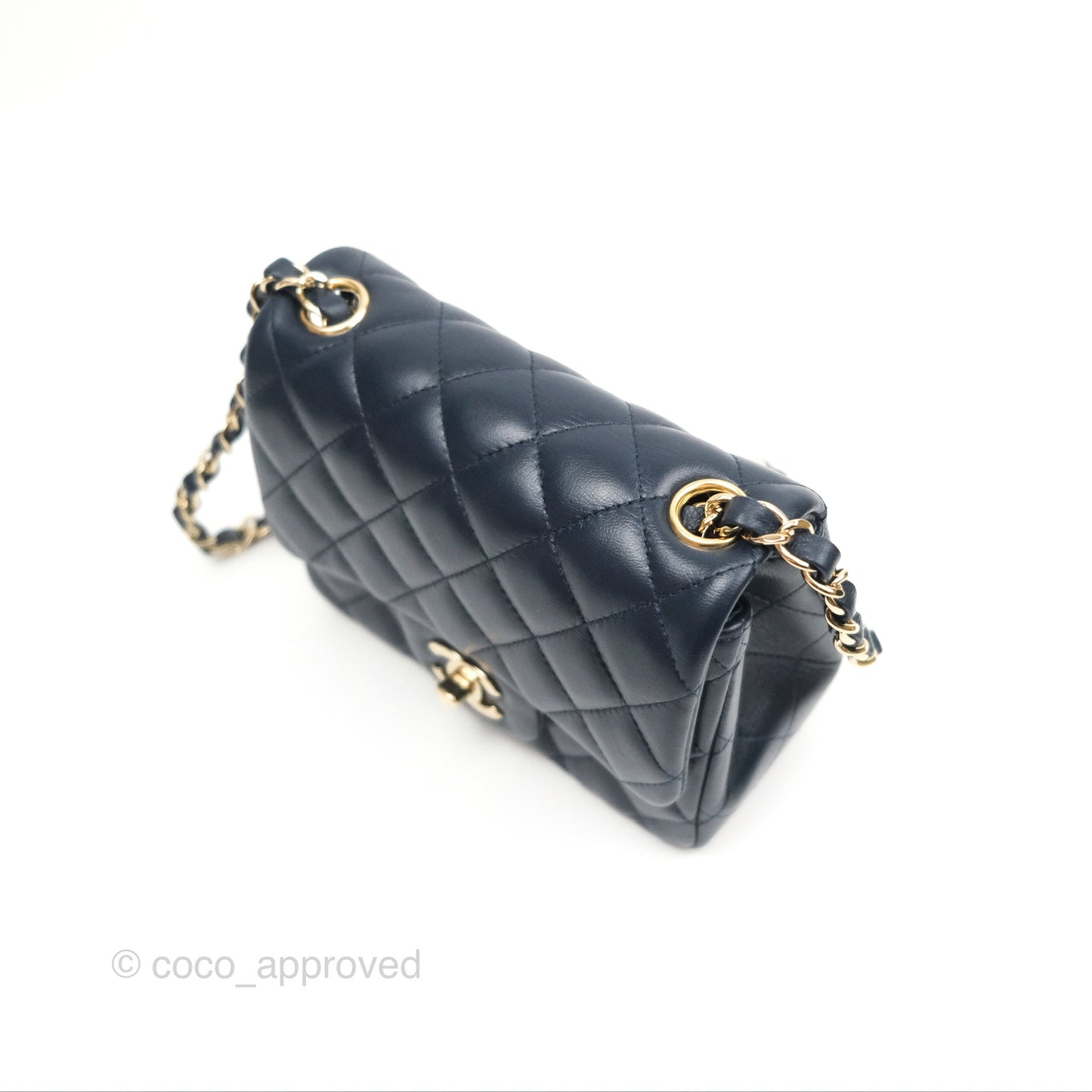 Chanel Mini Square Quilted Navy Lambskin Gold Hardware