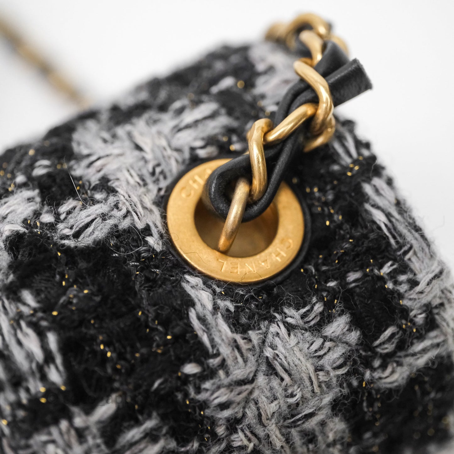 Chanel Mini Flag Bag Black & Grey Tweed Aged Gold Hardware