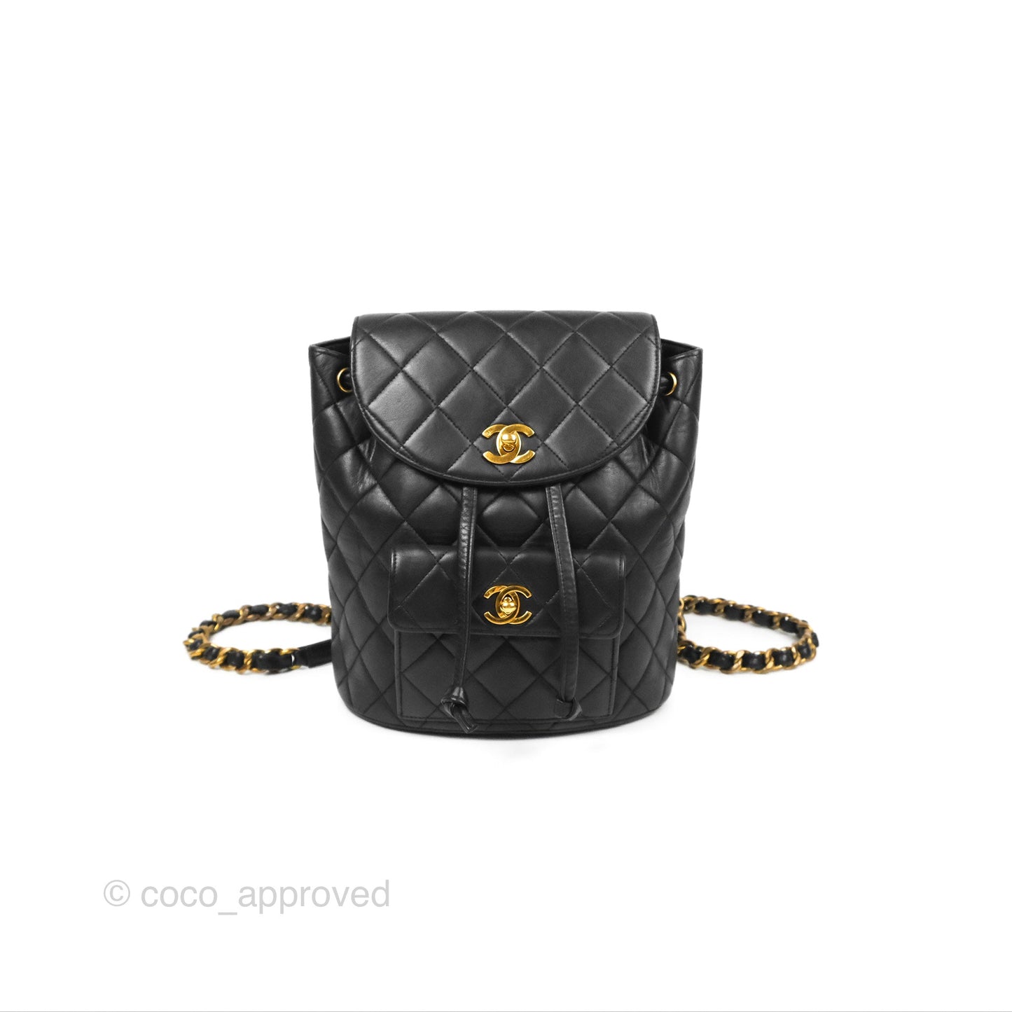 Chanel Vintage CC Duma Backpack Black Lambskin 24K Gold Hardware