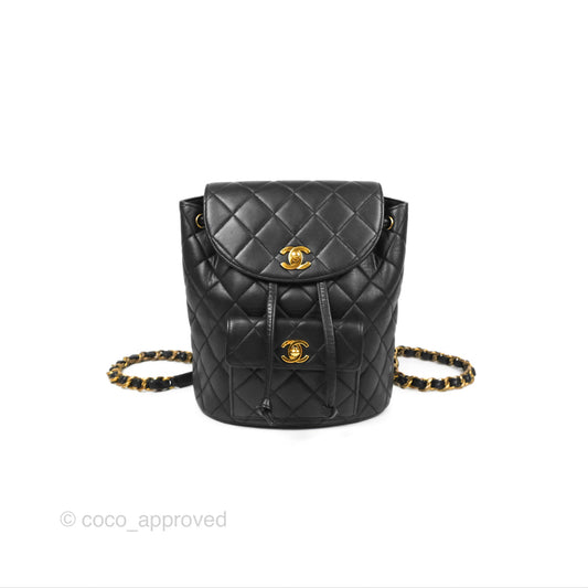 Chanel Vintage CC Duma Backpack Black Lambskin 24K Gold Hardware