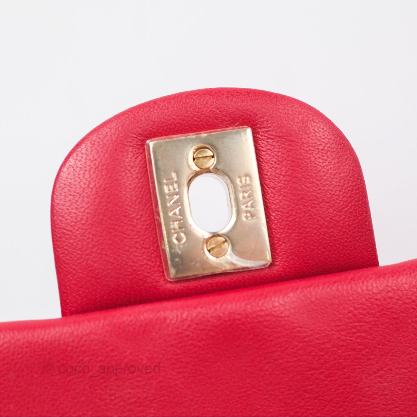 Chanel Mini Square Flap Red Lambskin Light Gold Hardware
