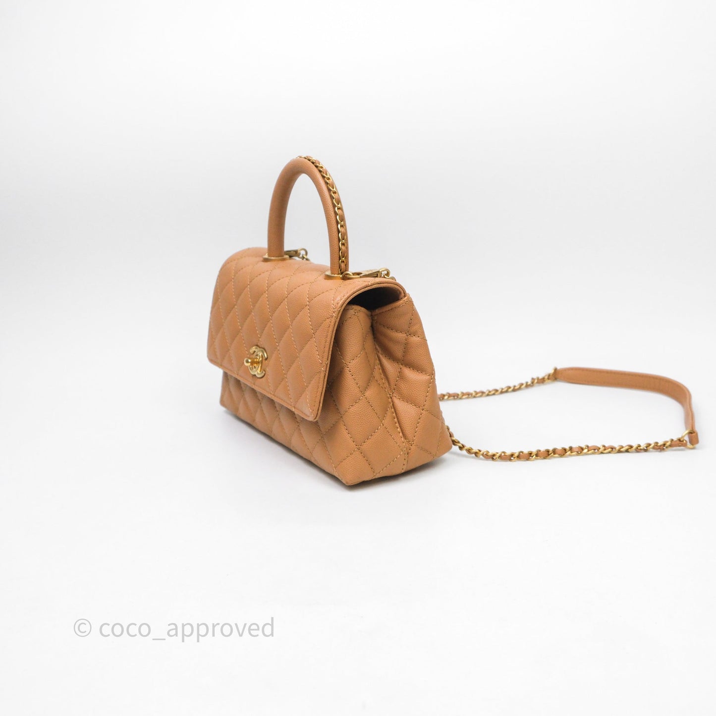 Chanel Small Coco Handle with Chain Handle Beige Caviar Aged Gold Hardware 23P