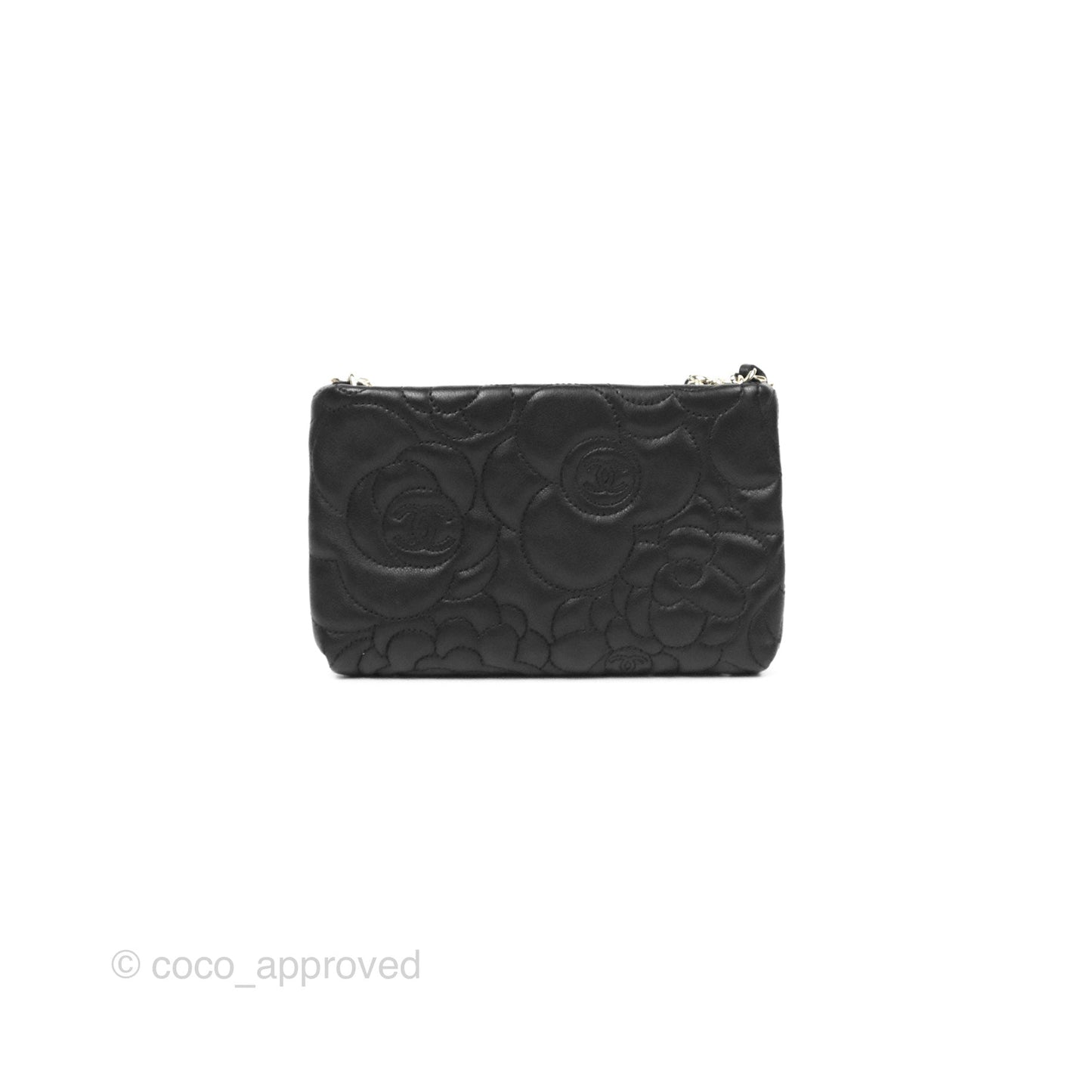 Chanel Camellia Pochette Clutch Black Lambskin Gold Hardware
