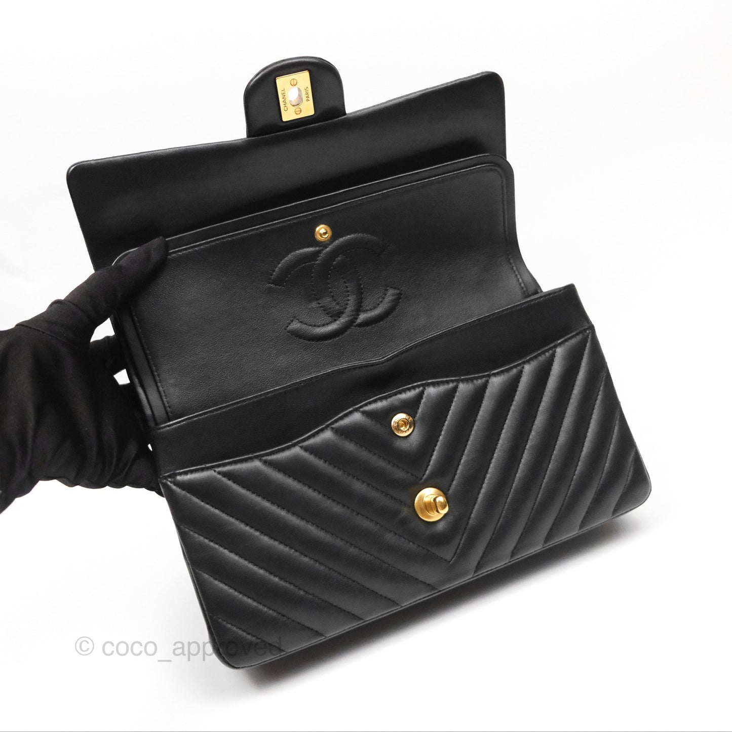 Chanel Classic M/L Medium Flap Chevron Black Lambskin Gold Hardware