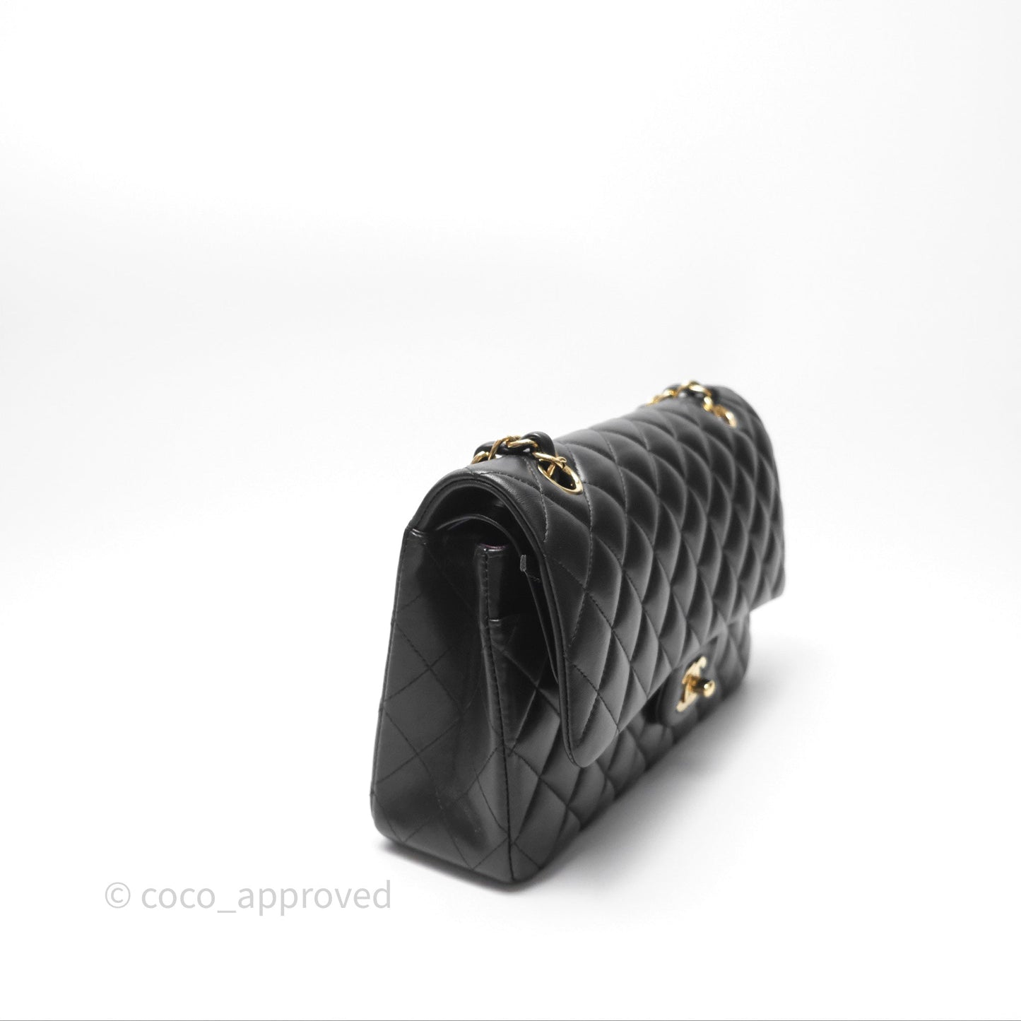 Chanel Classic M/L Medium Flap Quilted Black Lambskin Gold Hardware