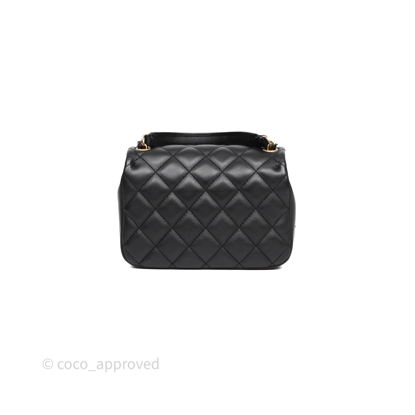Chanel Quilted Handle Flap Bag Black Calfskin Aged Gold Hardware