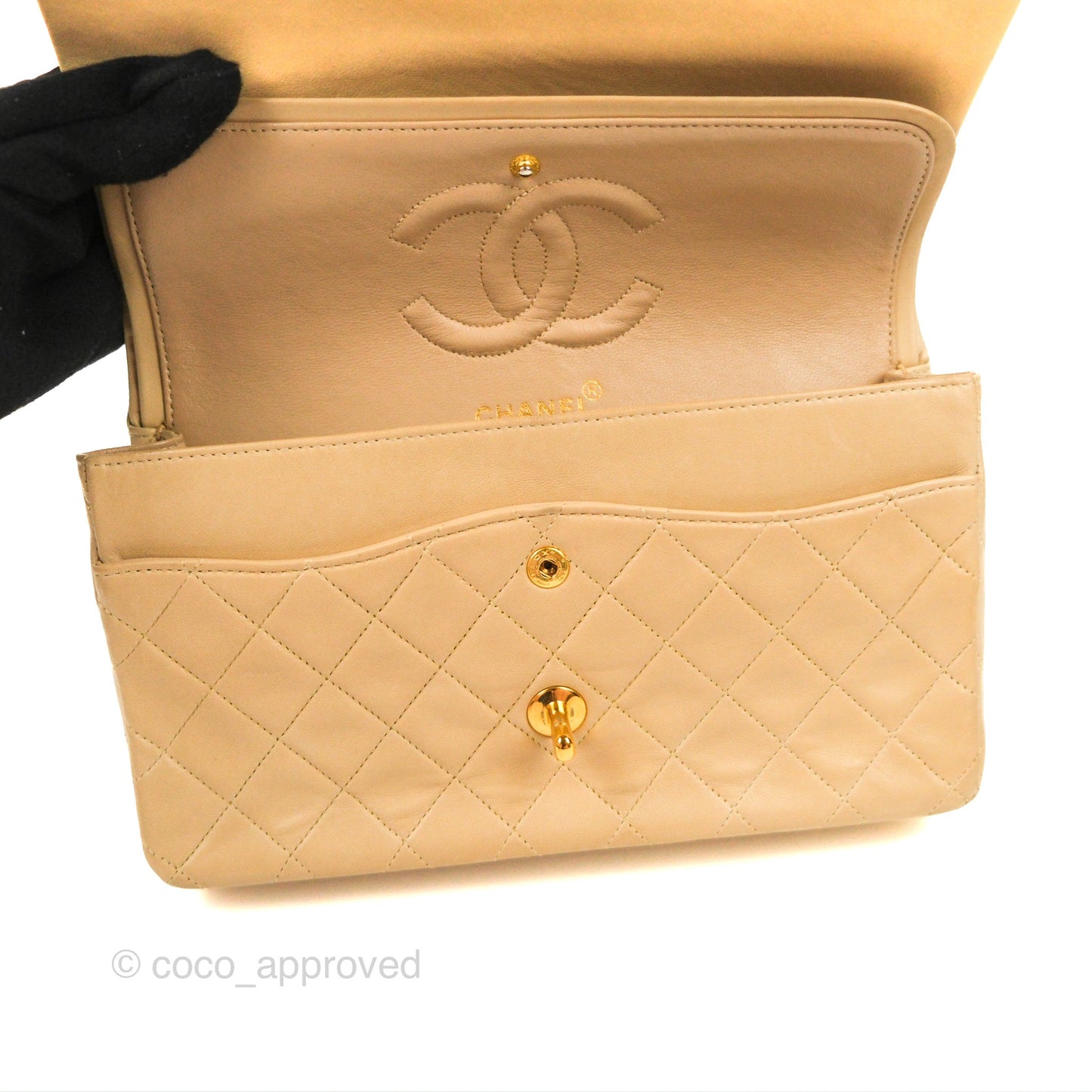Chanel Vintage Medium Classic Flap Beige Lambskin 24K Gold Hardware