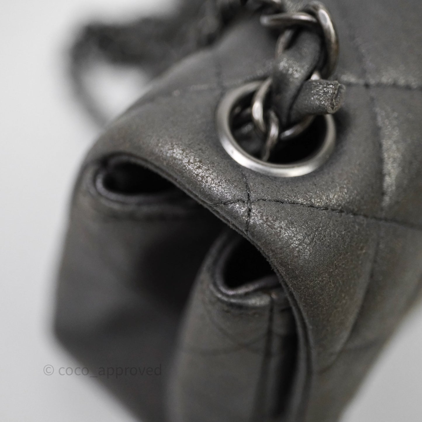 Chanel Mini Square Iridescent Grey Suede Gun Metal Hardware