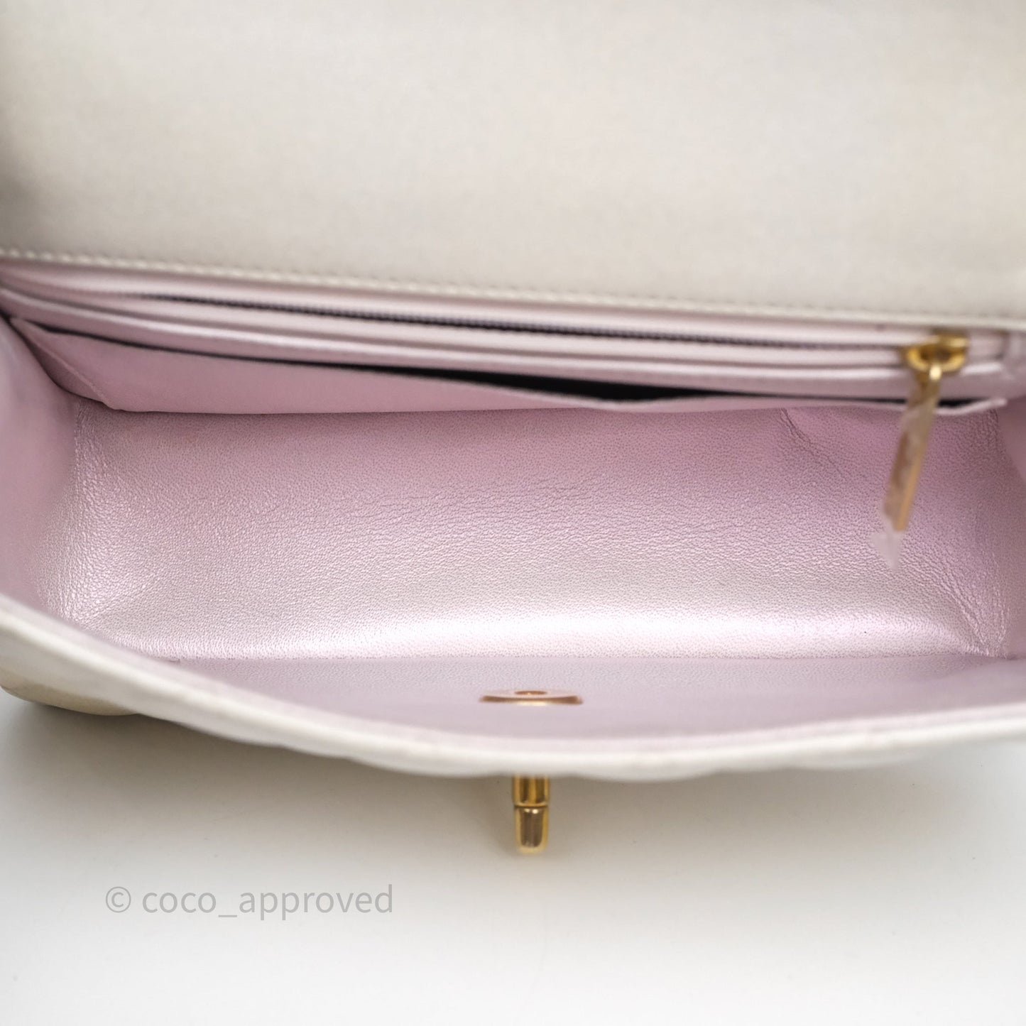 Chanel Top Handle Mini Rectangular Flap Pearly Beige Oat Lambskin Aged Gold Hardware