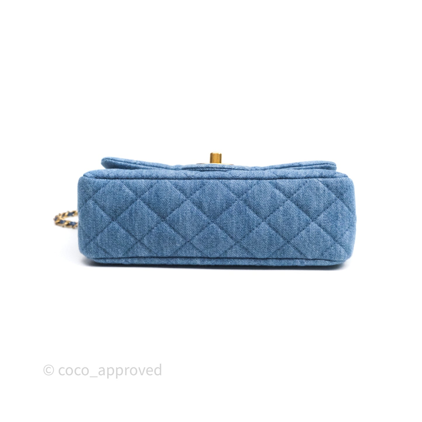 Chanel Mini Rectangular Pearl Crush Flap Quilted Denim Aged Gold Hardware