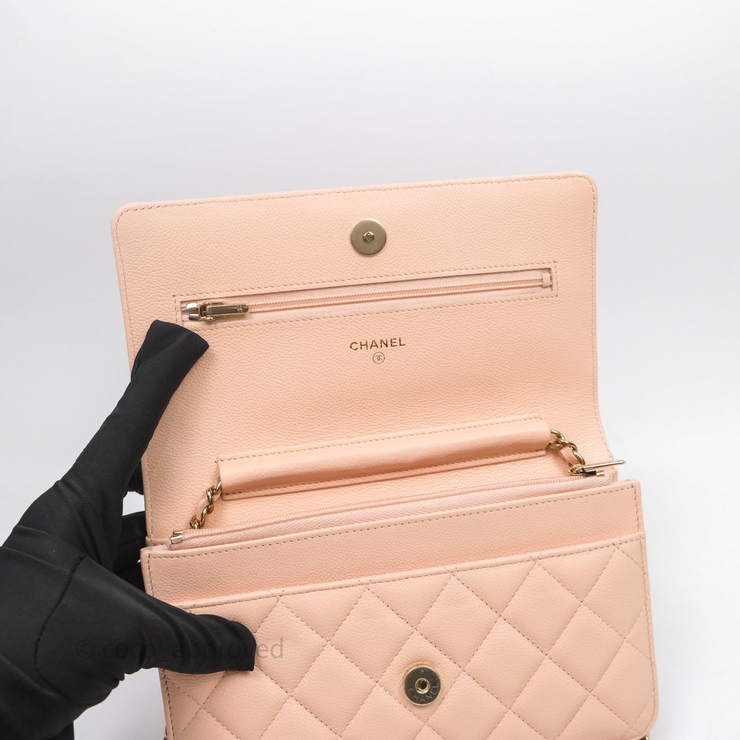 Chanel Quilted Classic Wallet on Chain WOC Pink Caviar Gold Hardware