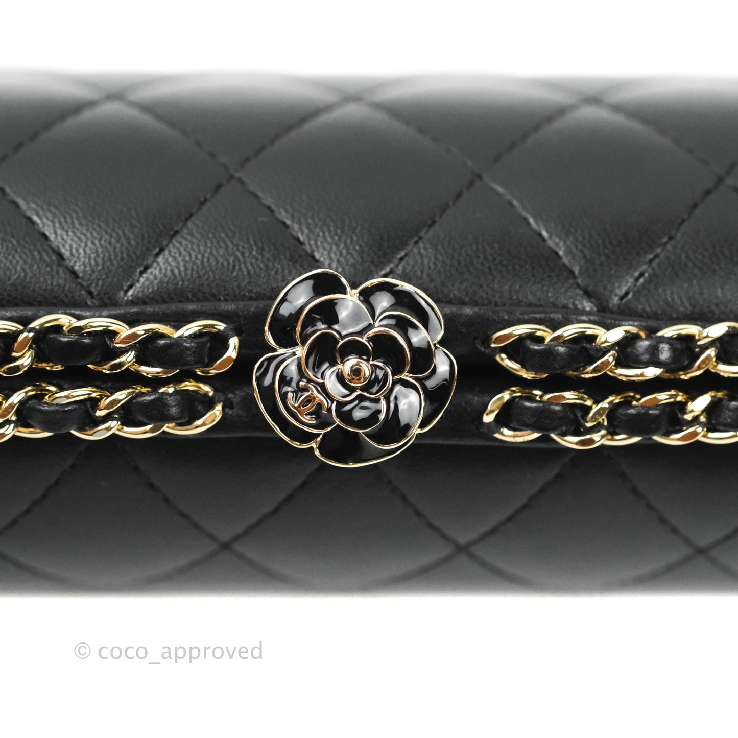 Chanel Quilted Chain Around Clutch Black Lambskin Gold Hardware
