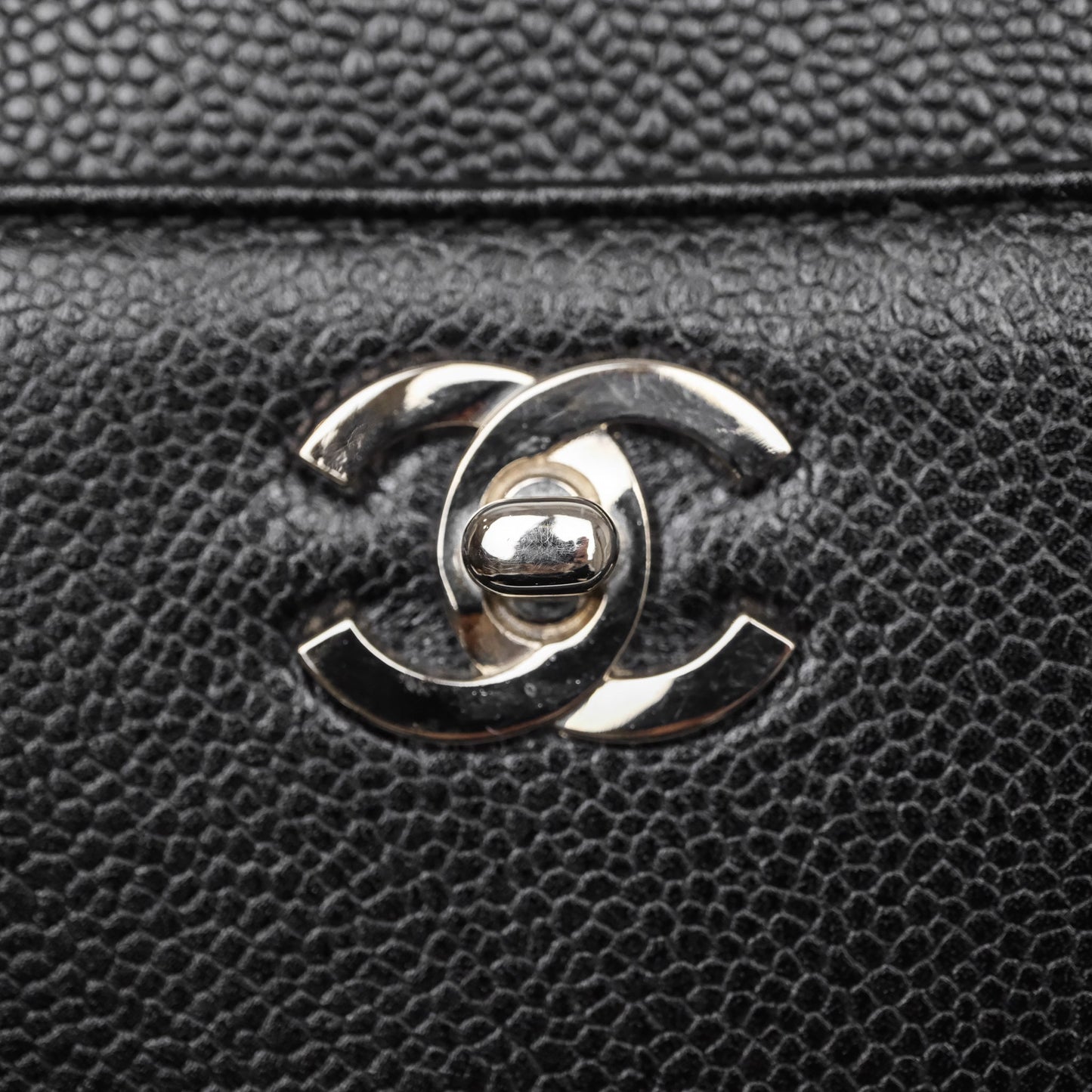 Chanel Vintage Tote Bag Black Caviar Silver Hardware