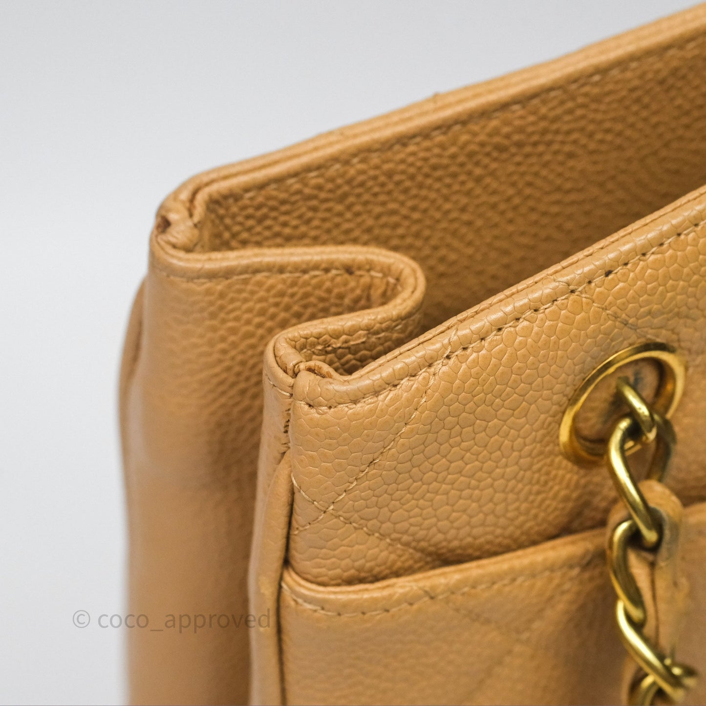 Chanel Vintage CC Quilted Tote Dark Beige Caviar 24K Gold Hardware