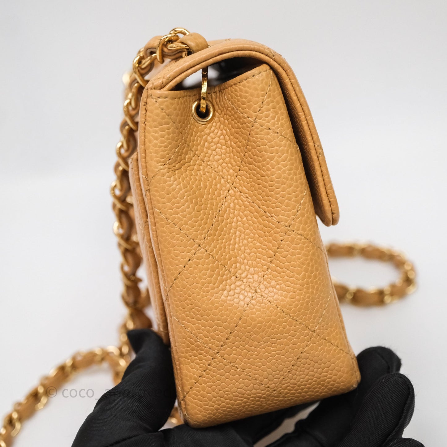 Chanel Vintage Mini Square Beige Caviar Gold Hardware