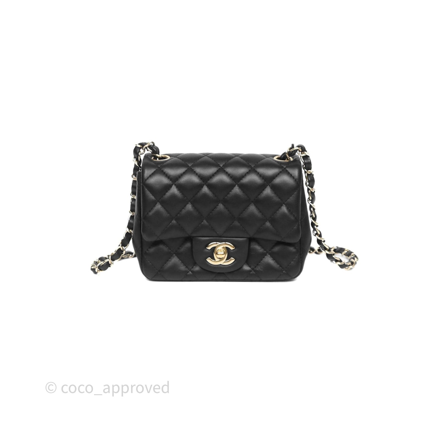 Chanel Mini Square Quilted Black Lambskin Gold Hardware