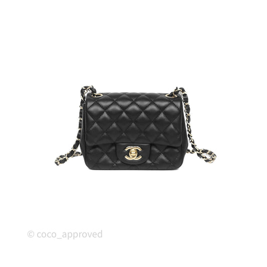 Chanel Mini Square Quilted Black Lambskin Gold Hardware