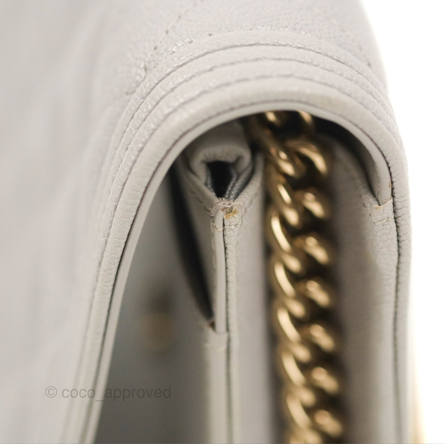 Chanel Quilted Boy Wallet on Chain WOC Light Grey Caviar Gold Hardware
