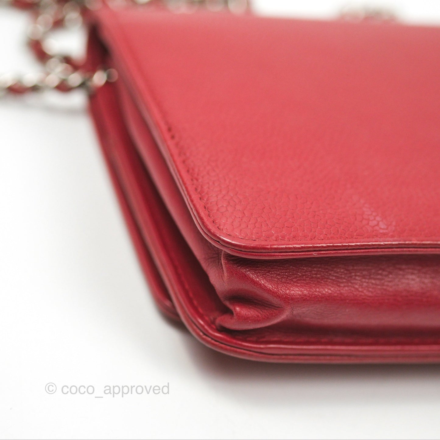 Chanel CC Wallet On Chain WOC Red Caviar Silver Hardware
