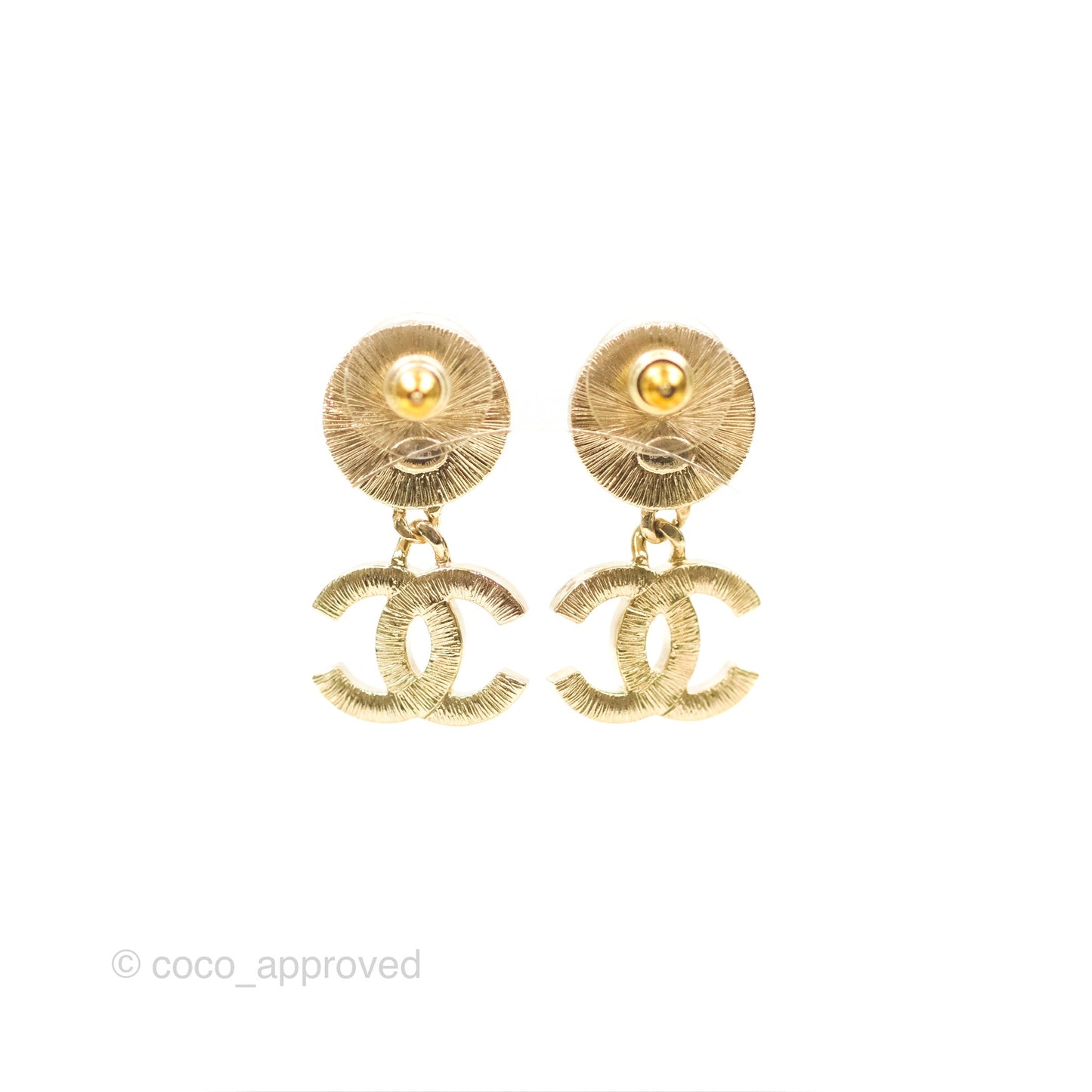 Chanel Round Resin Crystal CC Drop Earrings Gold Tone 21B