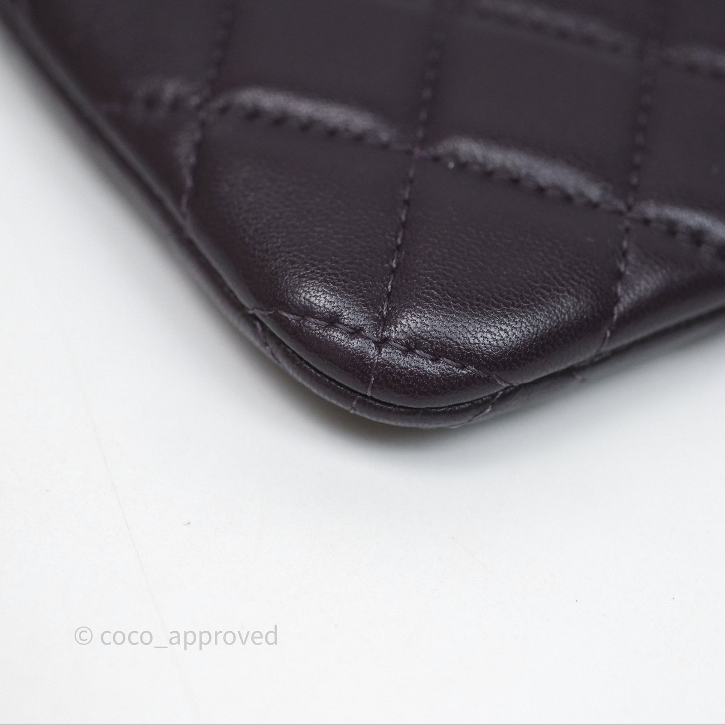 Chanel Quilted Small O Case Dark Purple Lambskin Silver Hardware