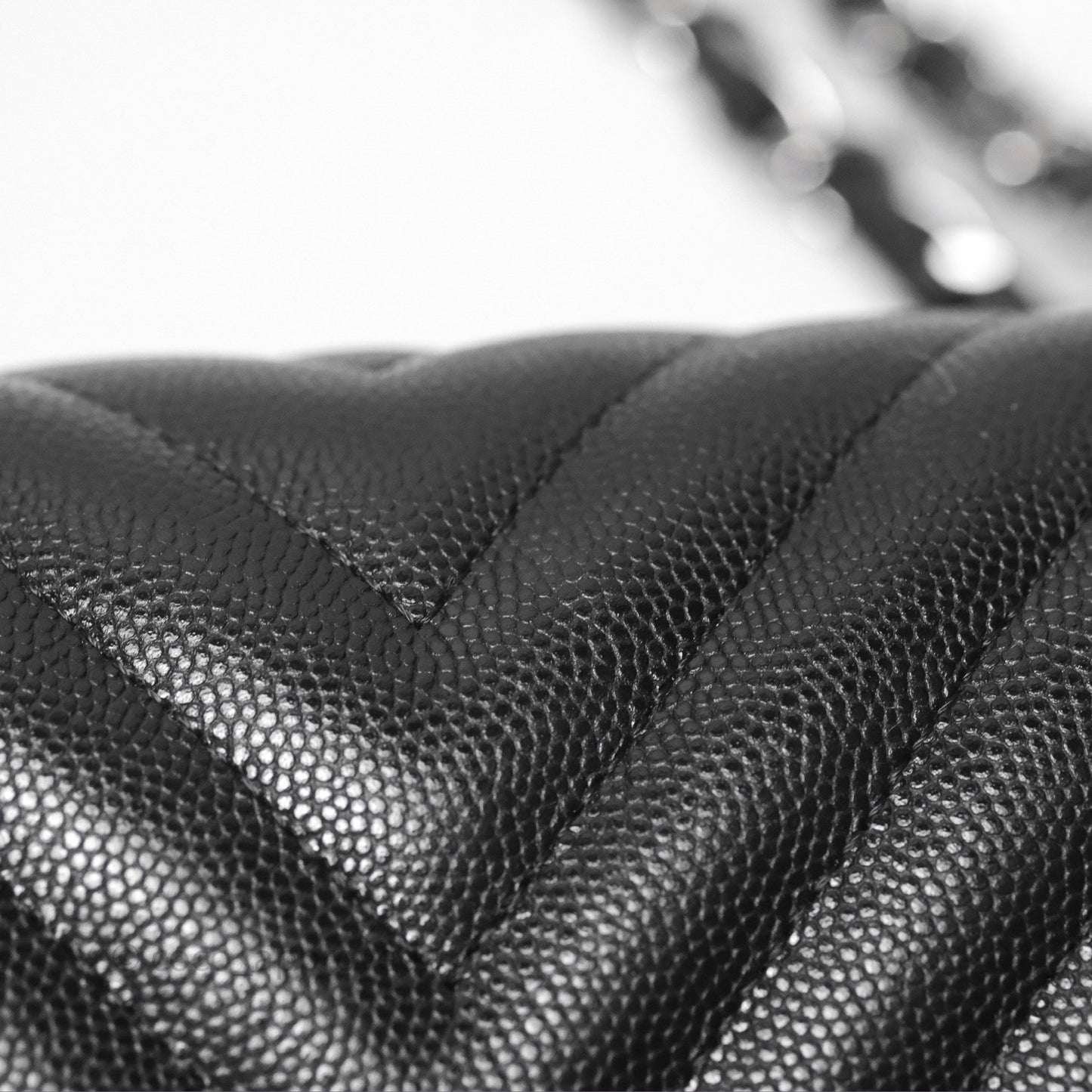 Chanel Classic M/L Medium Flap Chevron Black Caviar Silver Hardware