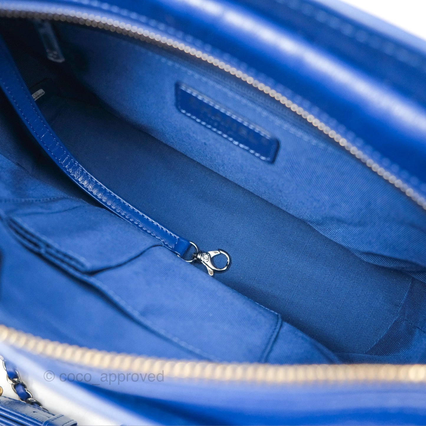 Chanel Quilted Medium Gabrielle Logo Handle Hobo Blue Aged Calfskin