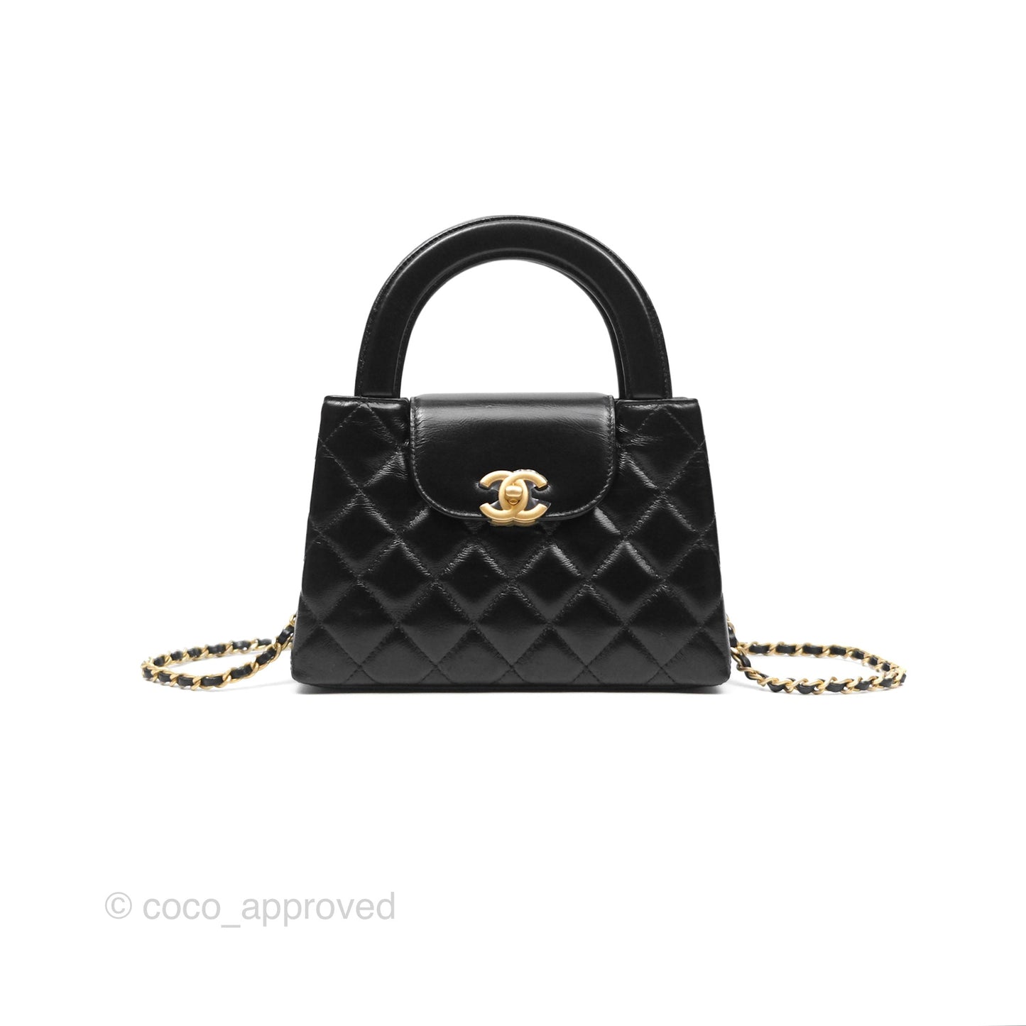 Chanel Kelly Bag Quilted Black Shiny Calfskin Aged Gold Hardware