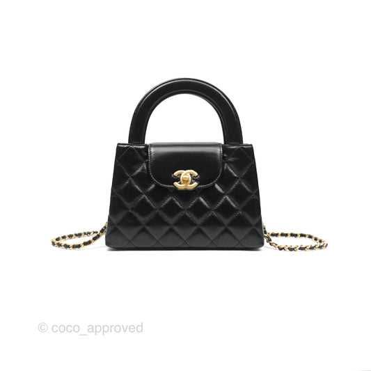 Chanel Kelly Bag Quilted Black Shiny Calfskin Aged Gold Hardware