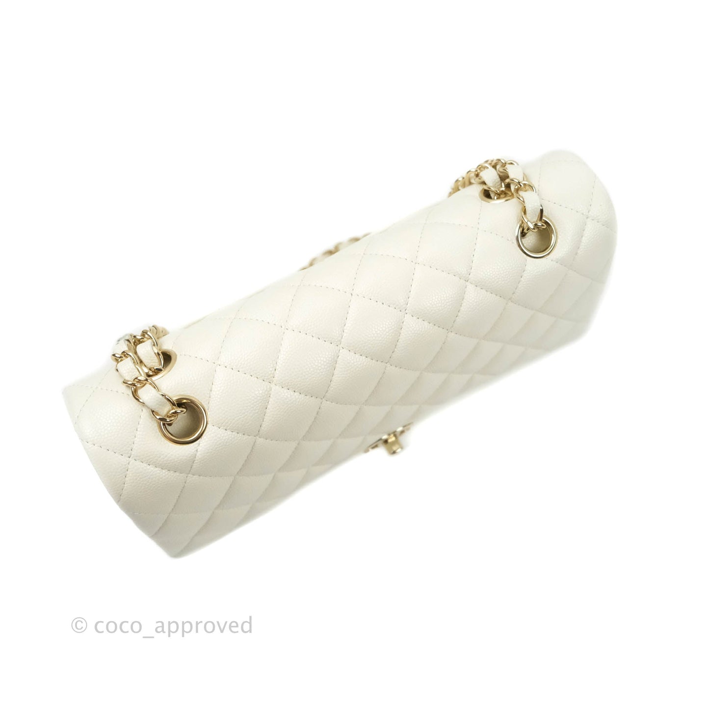 Chanel Classic M/L Medium Double Flap Ivory White Caviar Gold Hardware