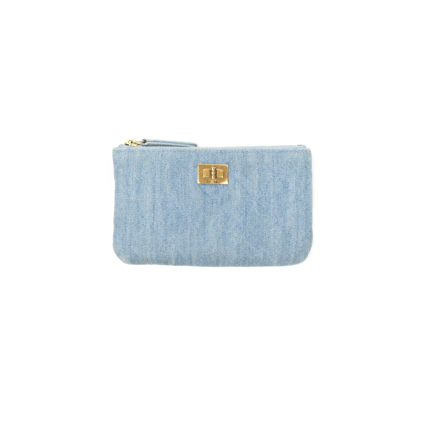 Chanel Mini Reissue O Case Quilted Light Blue Denim Aged Gold Hardware