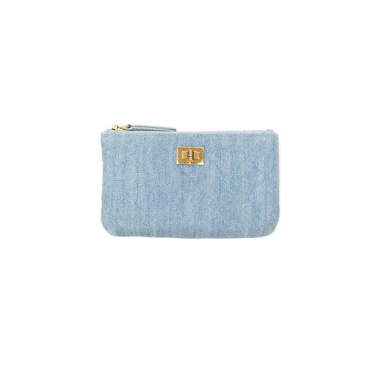 Chanel Mini Reissue O Case Quilted Light Blue Denim Aged Gold Hardware