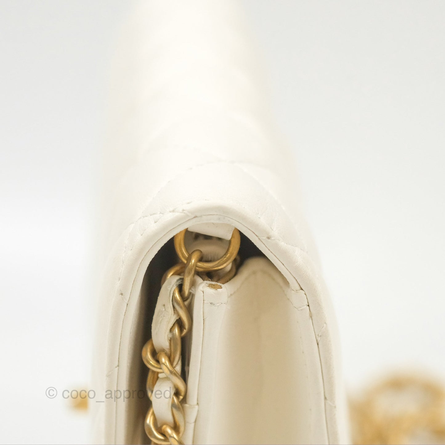Chanel Quilted Pearl Crush Wallet on Chain WOC White Lambskin Aged Gold Hardware