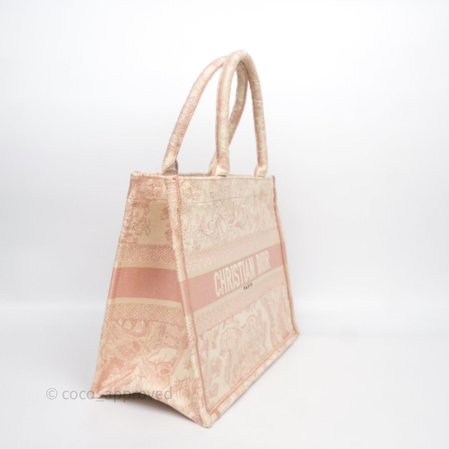 Christian Dior Medium Book Tote Ecru and Pink Toile de Jouy Embroidery