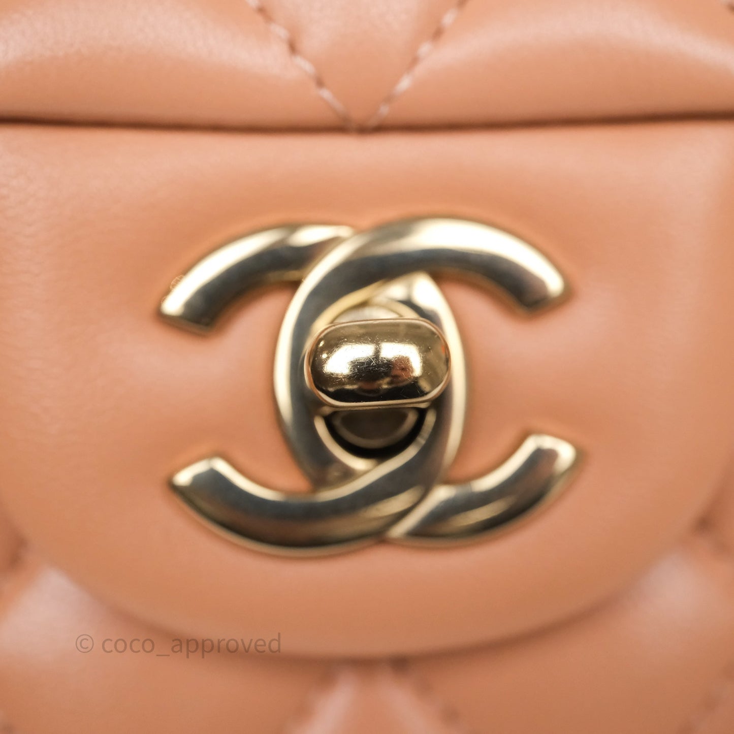 Chanel Small Classic Flap Quilted Dark Peach Beige Lambskin Gold Hardware