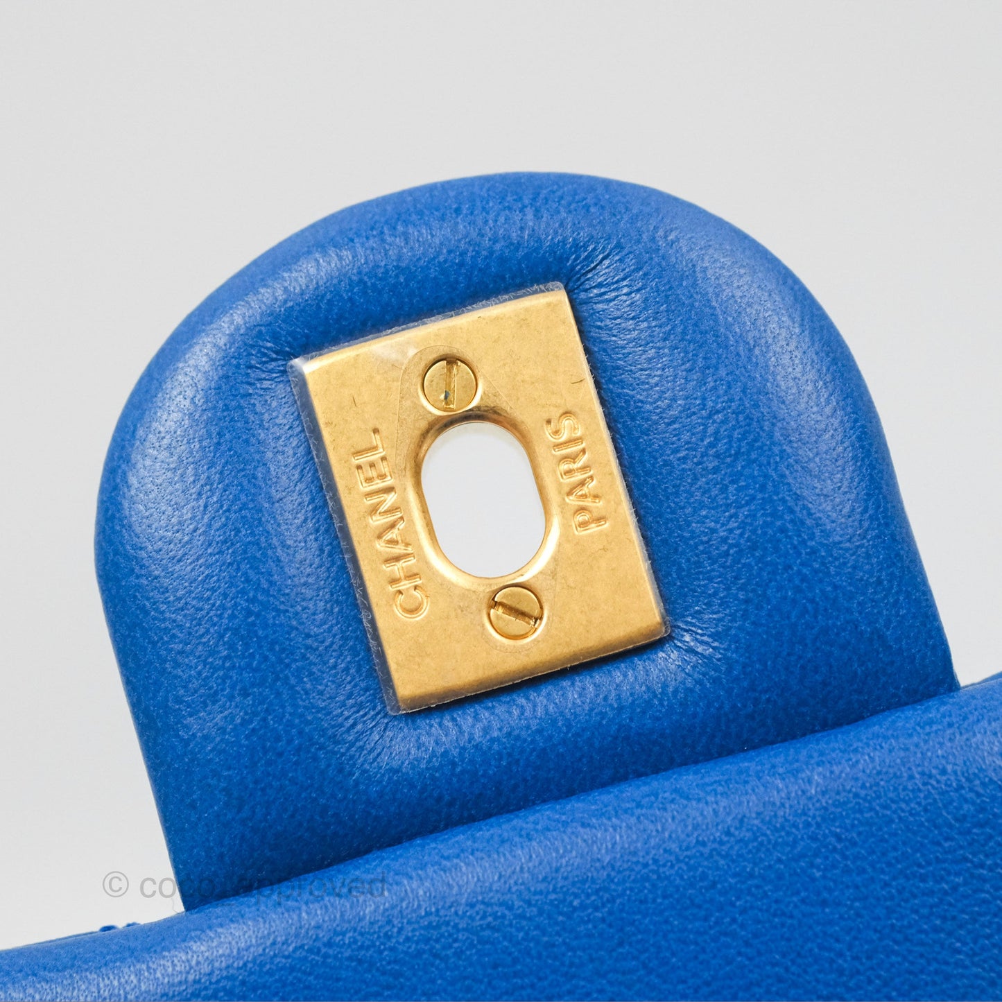 Chanel Pearl Crush Mini Square Quilted Blue Lambskin Aged Gold Hardware