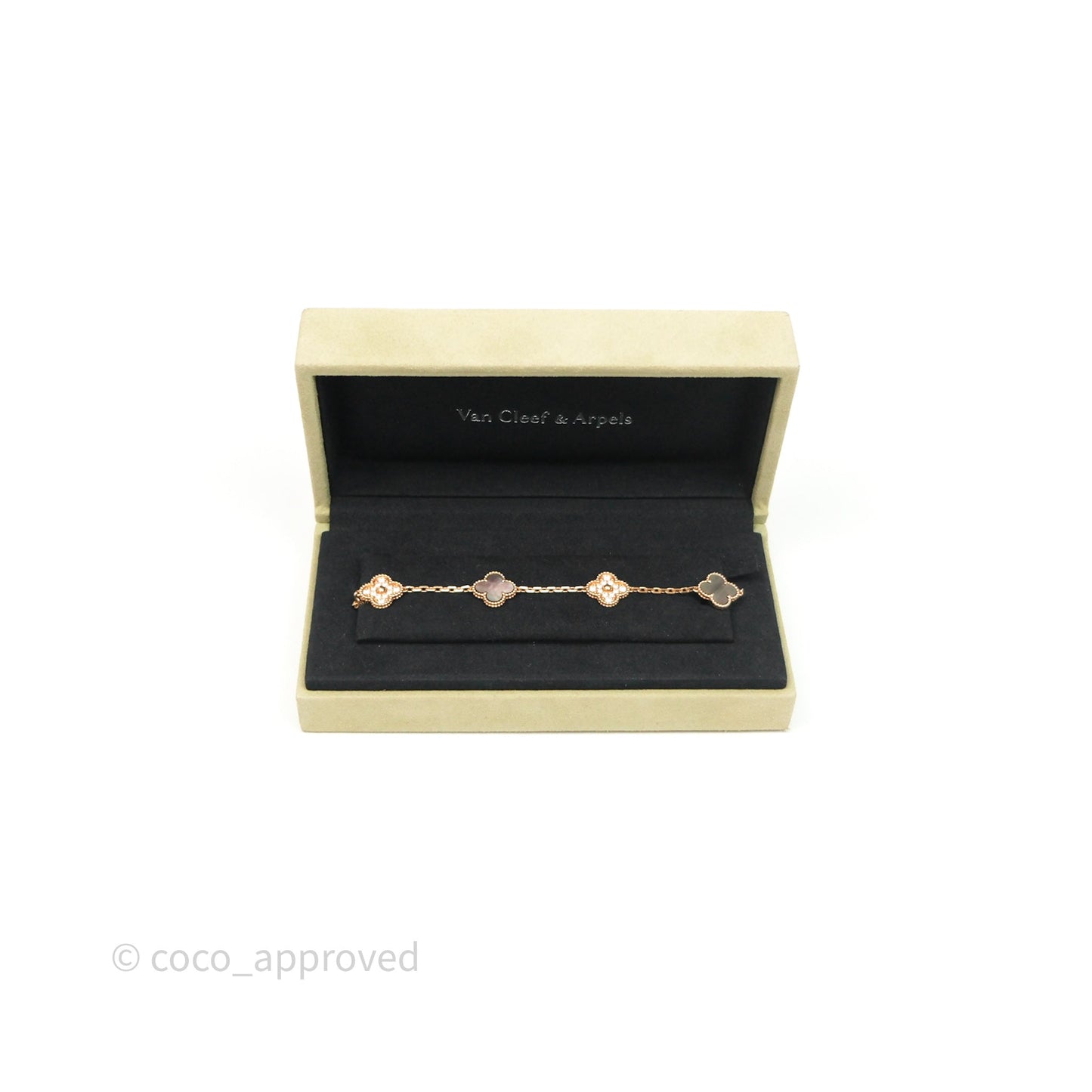Van Cleef & Arpels Vintage Alhambra 5 Motifs Bracelet Grey Mother-of-pearl Diamonds Rose Gold