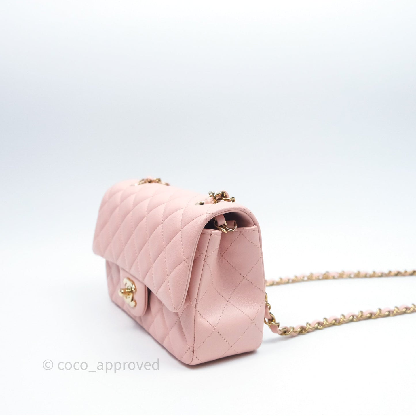 Chanel Quilted Mini Rectangular Flap Pink Lambskin Gold Hardware