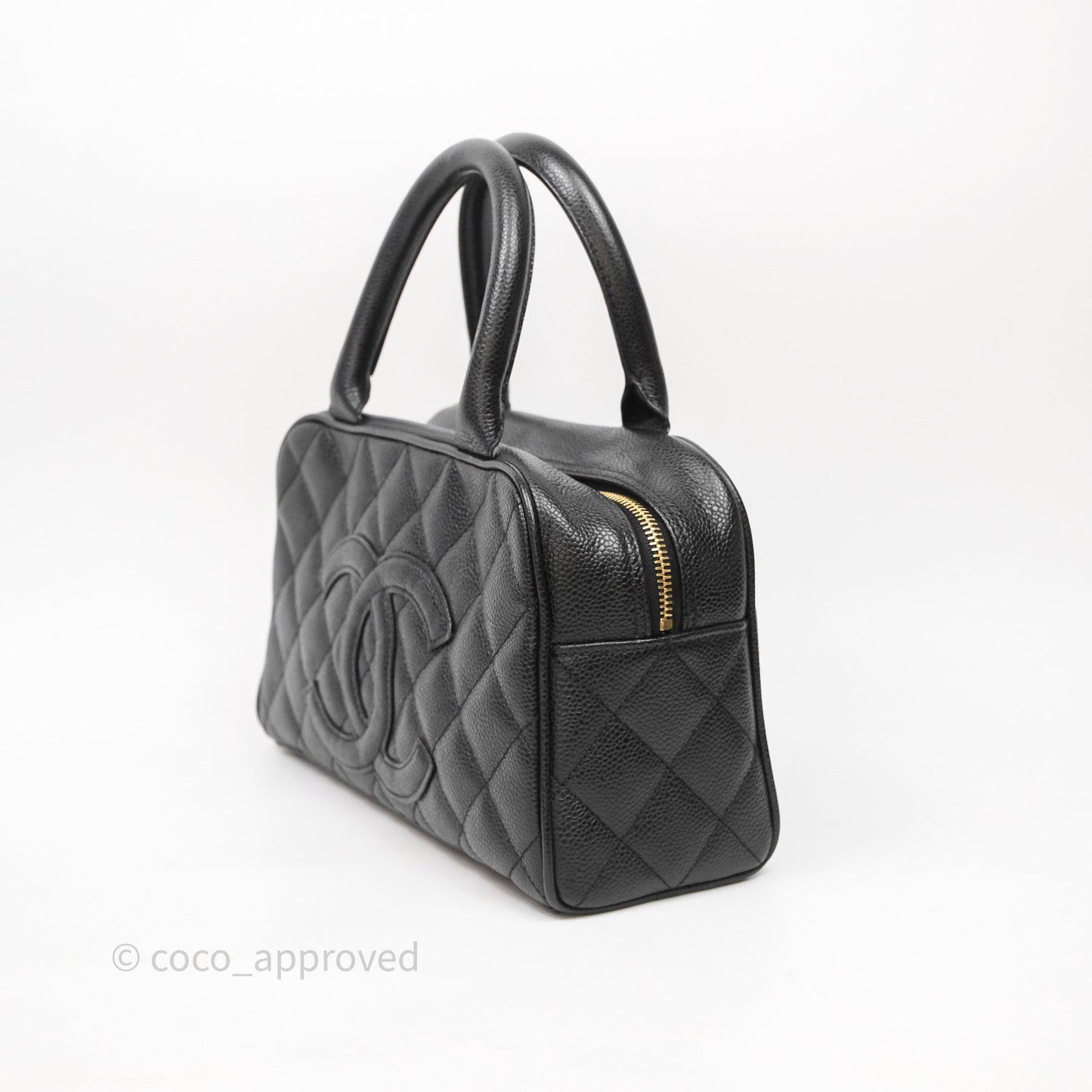 Chanel Vintage Mini CC Boston Bag Black Caviar Gold Hardware