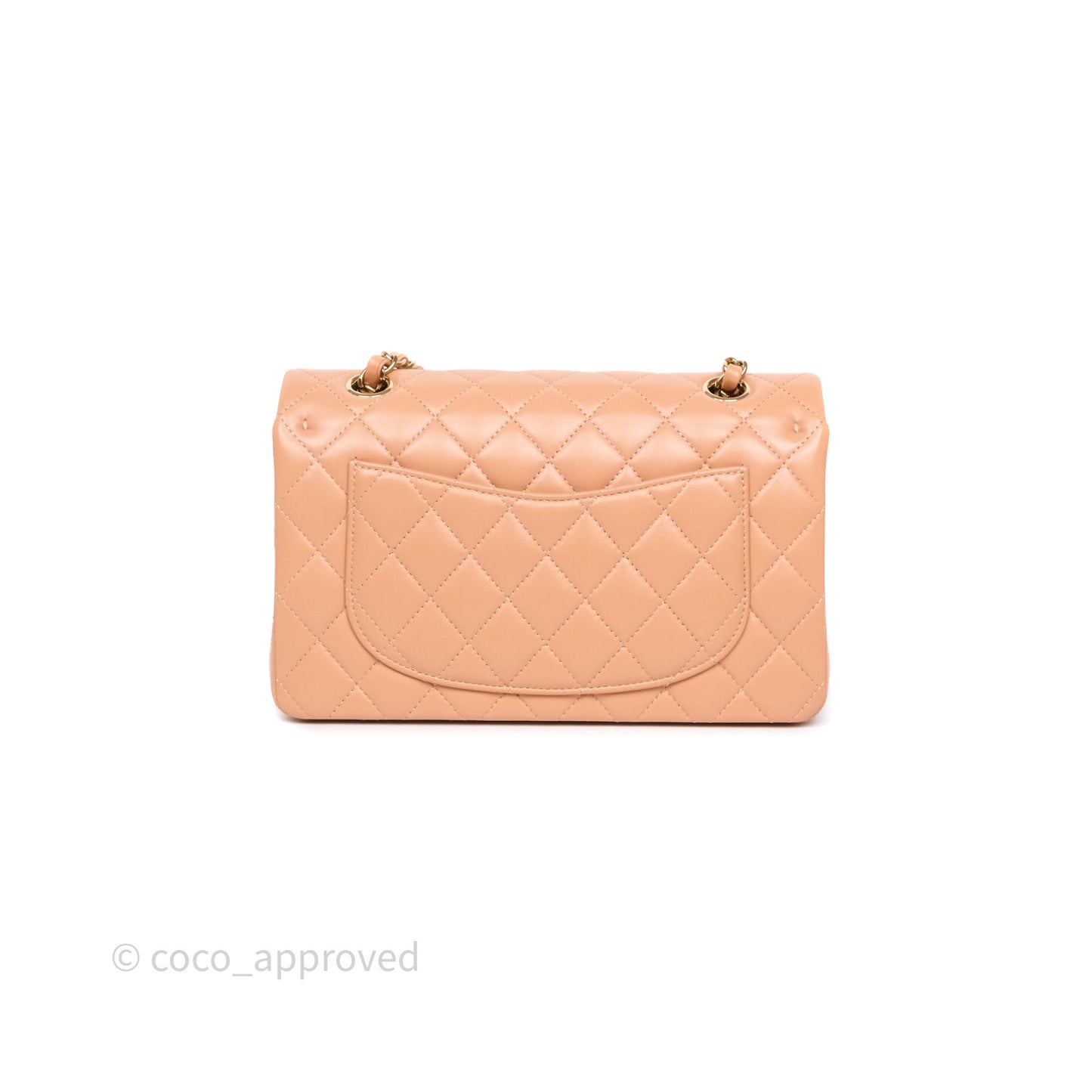 Chanel Small Classic Flap Quilted Dark Peach Beige Lambskin Gold Hardware