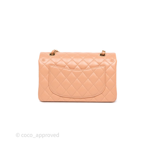 Chanel Small Classic Flap Quilted Dark Peach Beige Lambskin Gold Hardware