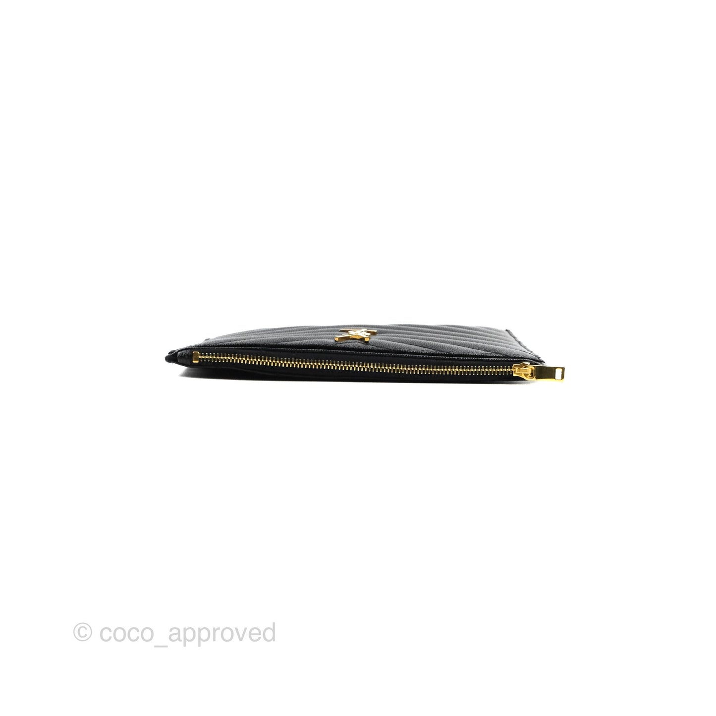Saint Laurent Cassandre Matelasse Zipped Pouch Black Grained Leather Gold Hardware
